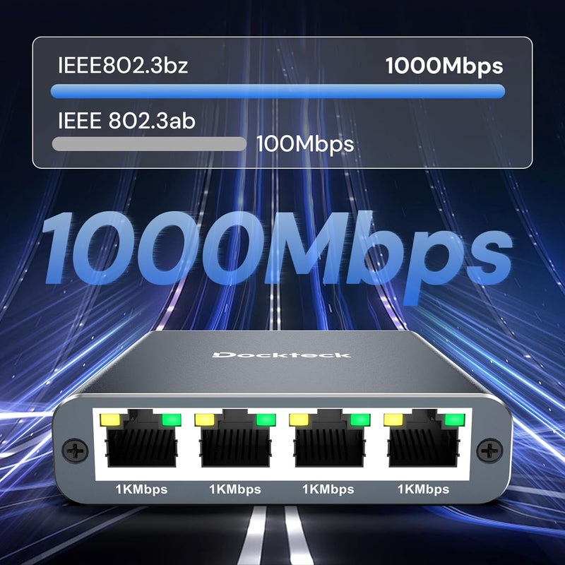 Dockteck Ethernet Splitter 1 to 4 1000Mbps, Internet Cable Splitter 1 in 4 Out High Speed Switch Network Gigabit for LAN RJ45 Port Router Switch Work with Cat5/5e/6/7/8 Cable (Silver Grey) - Image 3